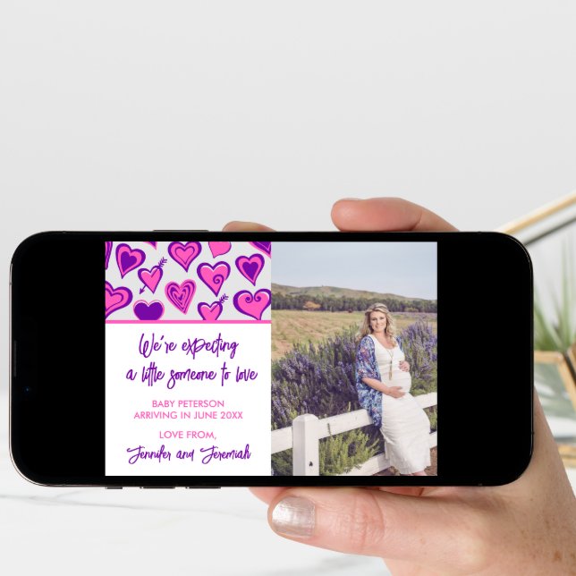 Valentines day pregnancy announcement pink purple (Front Digital)