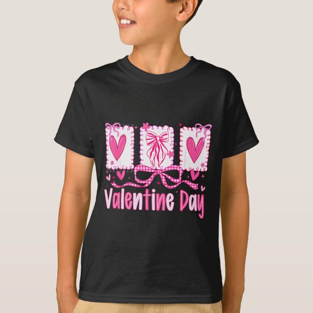 Valentines Day Preppy Hearts Coquette Bow Women Gi T-Shirt (Front)