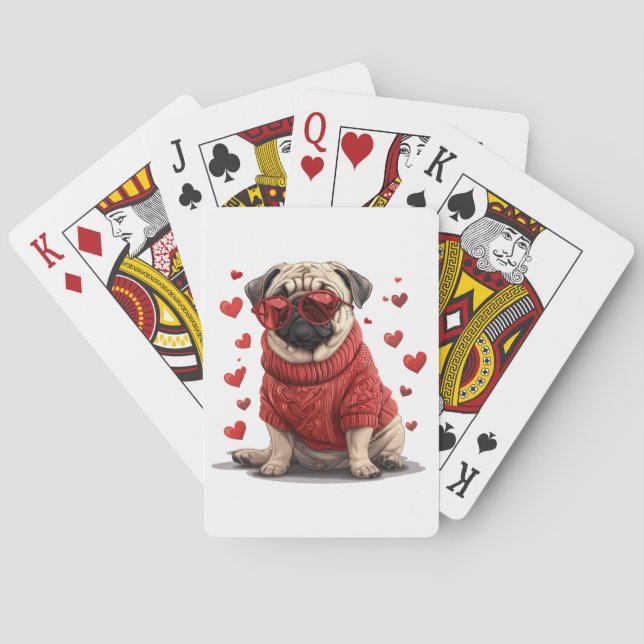 Valentines Day Pug Dog Poker Cards (Back)