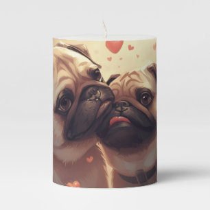 Valentines Day Pugs: "Pugs & Kisses Love Story" Pillar Candle