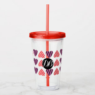Valentines Day Punk Dotted Hearts Monogram Acrylic Tumbler