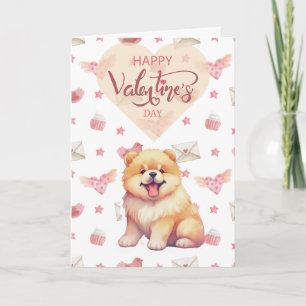 Valentine's Day Puppy Chow Chow Dog Valentine Letterpress Thank You Card