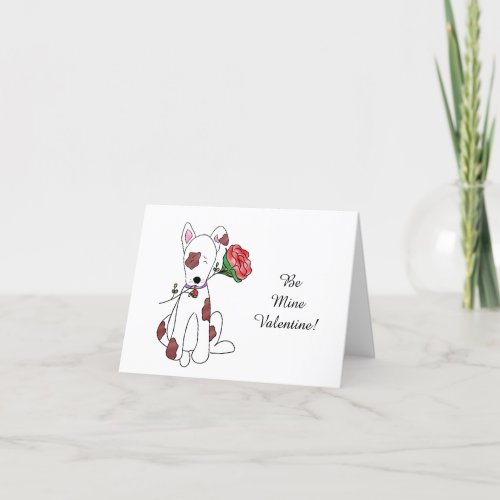 Valentines Day Puppy Holding Red Rose  Thank You Card