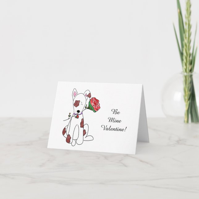 Valentine's Day Puppy Holding Red Rose | Thank You Card (Front)
