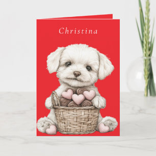 Valentines Day Puppy Pink Chocolate Hearts Basket Card