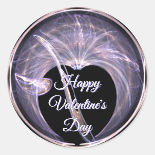 Valentines Day Purple Heart Swirled Fractal Heart Classic Round Sticker