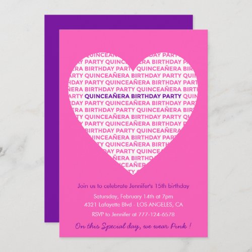 Valentines day quinceanera invitations sweetheart