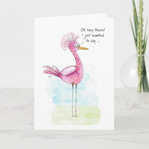 Valentines Day Quirky Long Legged Pink Bird Holiday Card