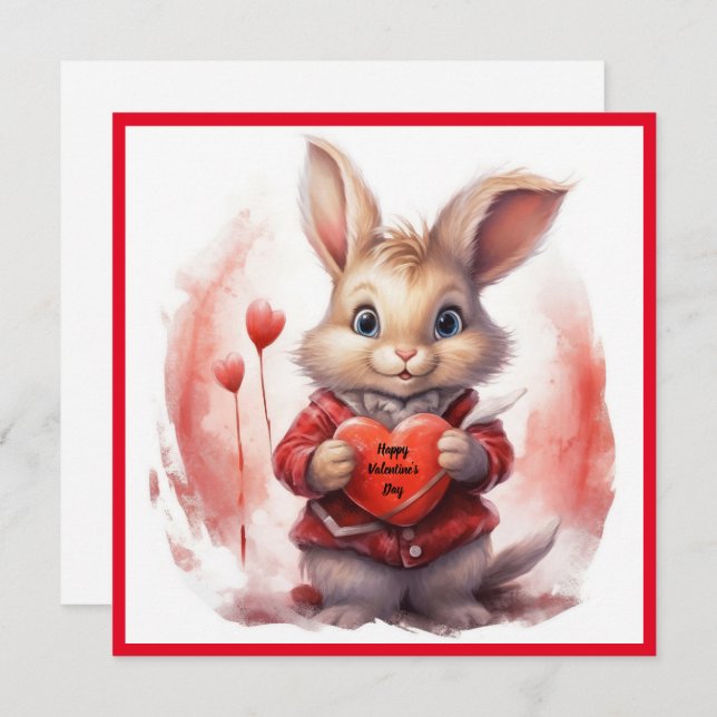 Valentine's Day Rabbit Flat Holiday Card (Front/Back)