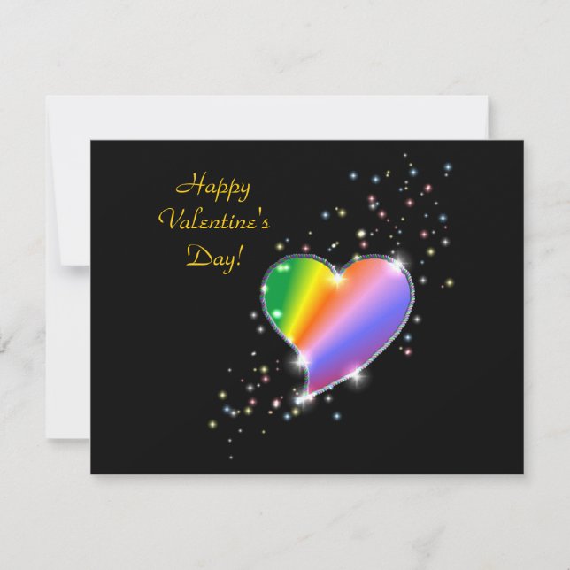 Valentine's Day -Rainbow Heart with Stars on black Holiday Card (Front)