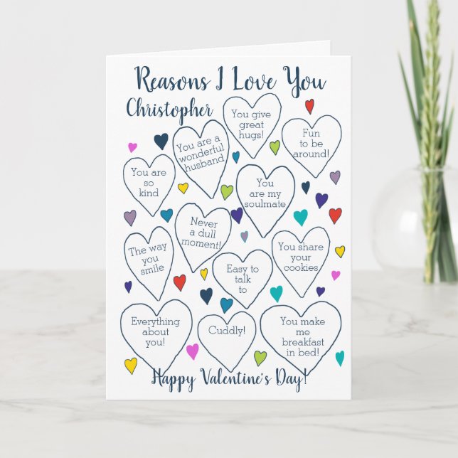Valentine's Day Reasons I Love You Personalized Card (Front)