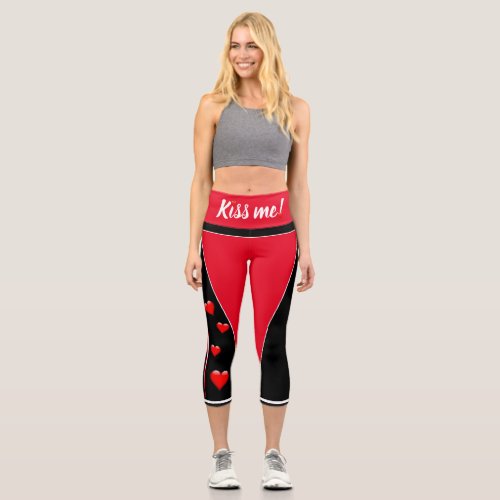 Valentines Day Red And Black High Waisted Capris