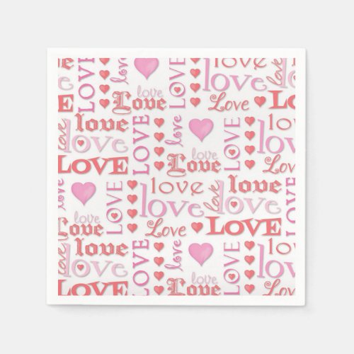 Valentines Day Red and Pink Love Typography Napkins