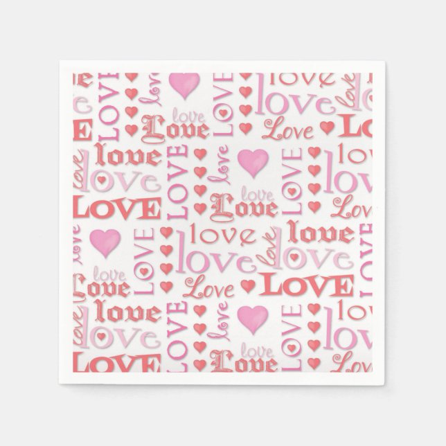 Valentine's Day Red and Pink Love Typography Napkins (Front)