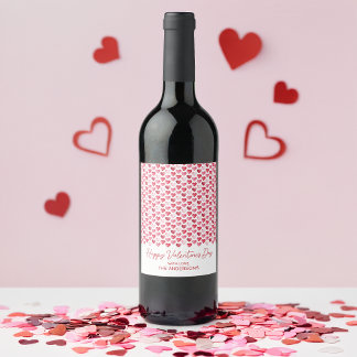 Valentine's Day Red and Pink Watercolor Hearts Wine Label