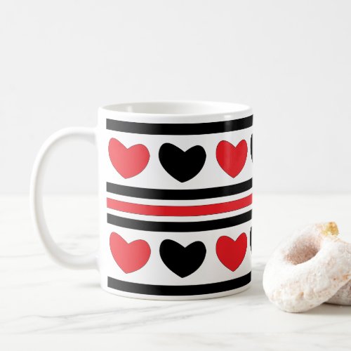 Valentines Day Red Black Hearts Stripes Pattern Coffee Mug