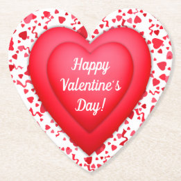 Valentine's Day Red Confetti Heart Personalized Paper Coaster