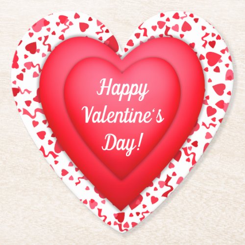 Valentines Day Red Confetti Heart Personalized Paper Coaster