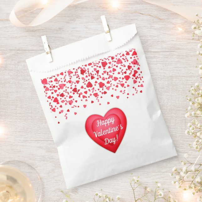 Valentine's Day Red Confetti Hearts  Favor Bag (Clipped)