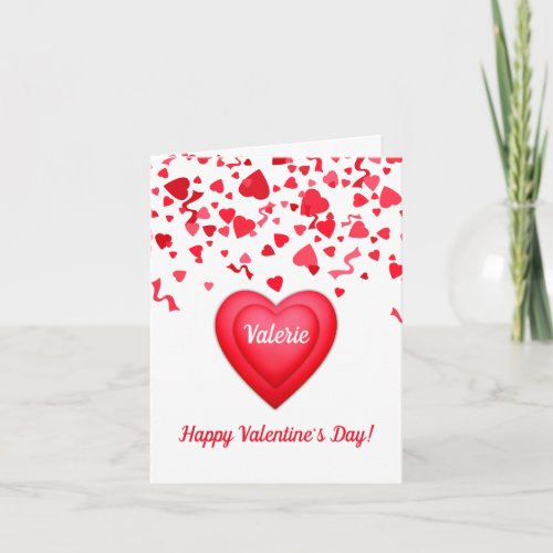 Valentines Day Red Confetti Hearts Folded Note Card