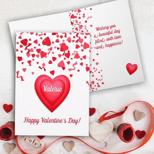 Valentines Day Red Confetti Hearts Greeting Card