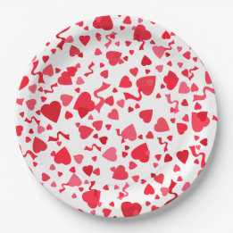 Valentine's Day Red Confetti Hearts Paper Plates