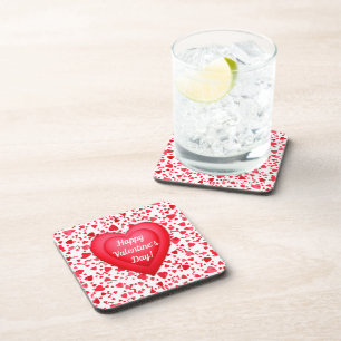 Valentine's Day Red Confetti Hearts Pattern Beverage Coaster