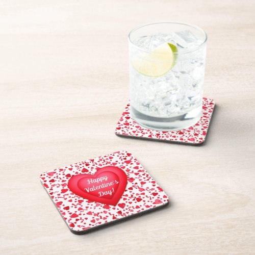 Valentines Day Red Confetti Hearts Pattern Beverage Coaster