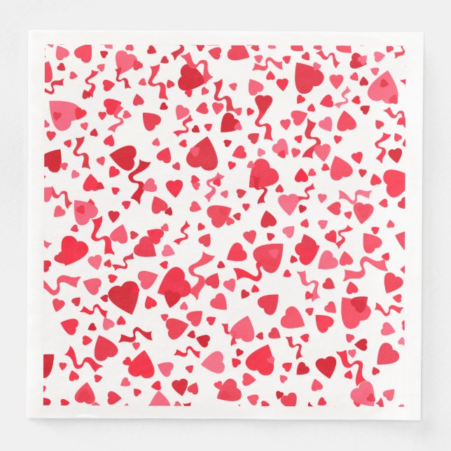 Valentine's Day Red Confetti Hearts Pattern Paper Dinner Napkins (Front)