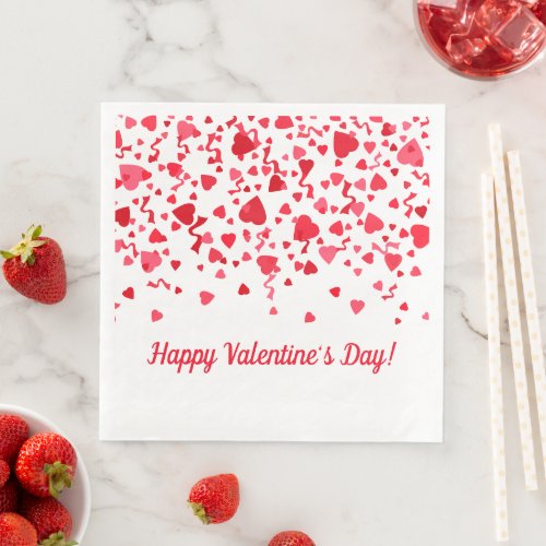 Valentines Day Red Confetti Hearts Pattern Paper Dinner Napkins