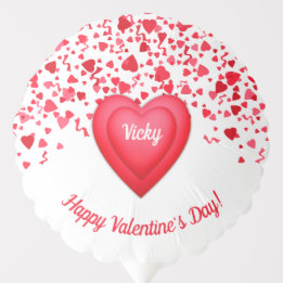 Valentine's Day Red Confetti Hearts Personalized Balloon