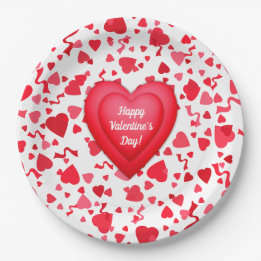 Valentine's Day Red Confetti Hearts Personalized Paper Plates