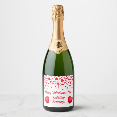 Valentines Day Red Confetti Hearts Personalized Sparkling Wine Label
