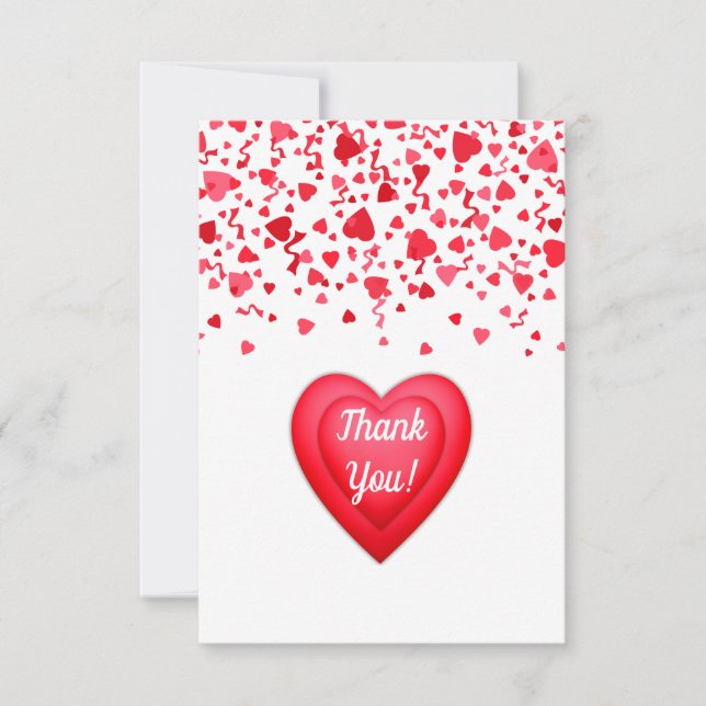 Valentine's Day Red Confetti Hearts Personalized Thank You Card (Front)