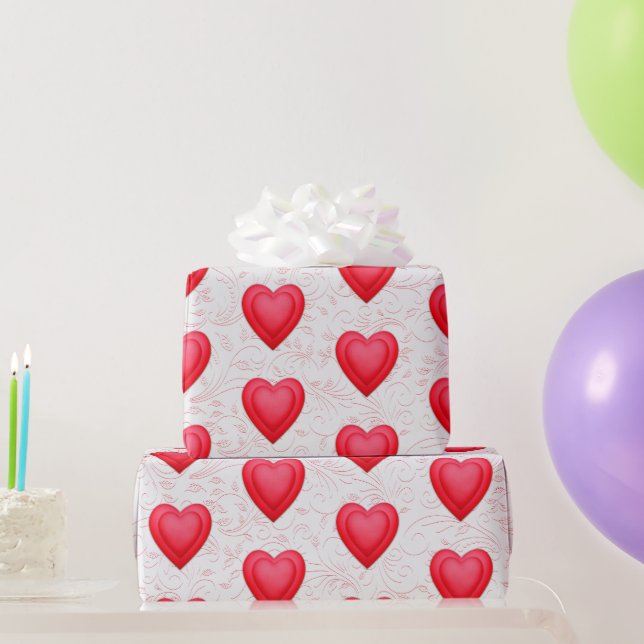 Valentine's Day Red Fancy Hearts  Wrapping Paper (Party Gifts)
