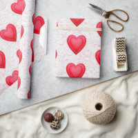 Red & White Hearts Script Love Valentine's Day Wrapping Paper Sheets, Zazzle