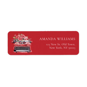 Valentine's Day Red Floral Typewriter Address Label