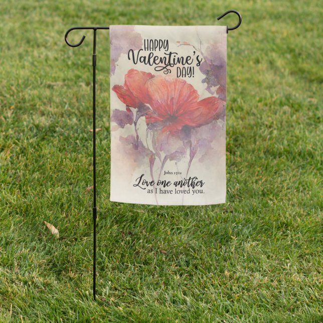 Valentine's Day Red Flowers Bible Verse Christian Garden Flag (In SItu)