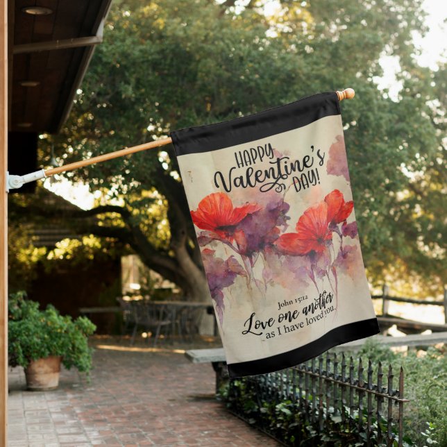 Valentine's Day Red Flowers Bible Verse Christian  House Flag (In SItu)