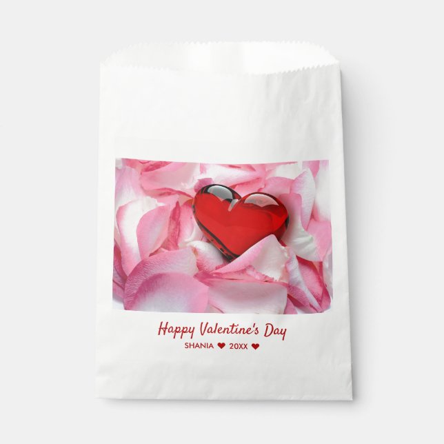 Valentine's Day Red Glass Heart Rose Petals Favor Bag (Front)
