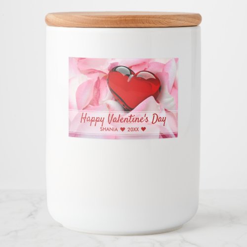 Valentines Day Red Glass Heart Rose Petals Food Label