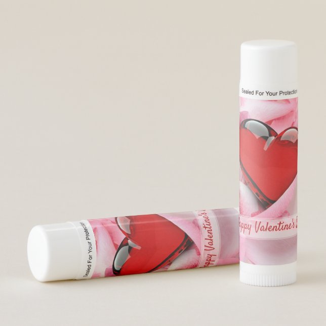 Valentine's Day Red Glass Heart Rose Petals Lip Balm (Front)