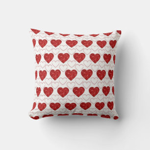 Valentine's Day Red Glitter Hearts Throw Pillow