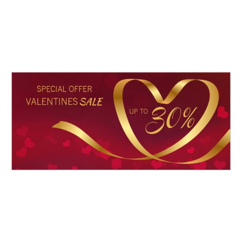 Valentines Day Red Gold Heart Ribbon Discount Rack Card