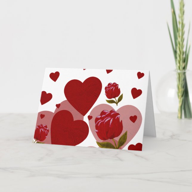 Valentine's day, Red heart and red roses  Holiday Card (Front)