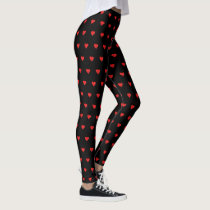 Valentine's Day Red Heart Black Leggings Valentine's Day Red Heart Black Leggings