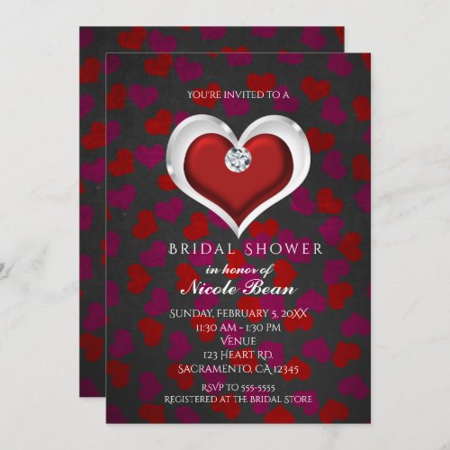 Valentines Day Red Heart Bling Party Invitations