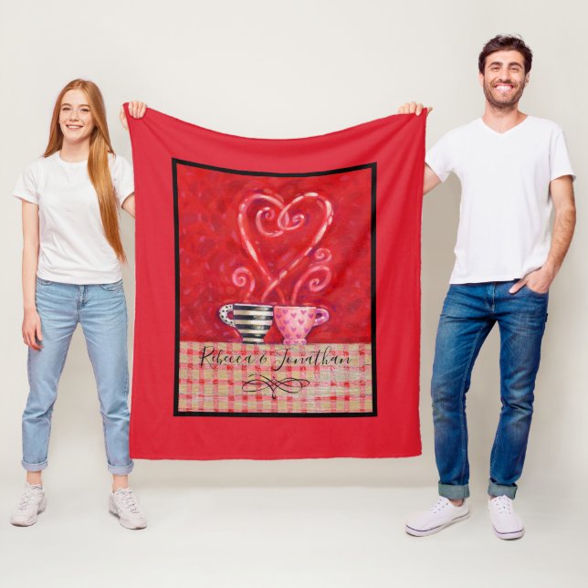 Valentine's Day Red Heart Coffee Cups Fleece Blanket (In Situ)
