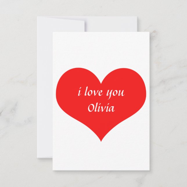 Valentine's Day Red Heart Cute Custom Name Text Card (Front)