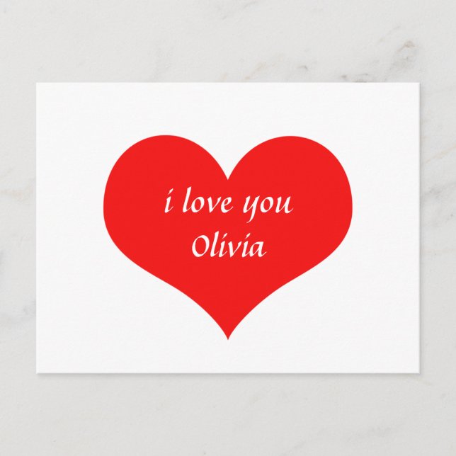 Valentine's Day Red Heart Cute Custom Name Text Holiday Postcard (Front)